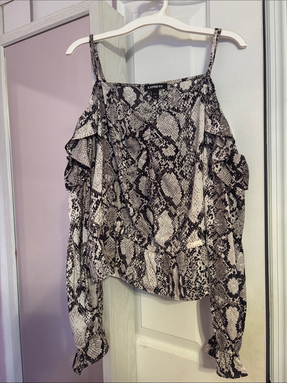 Express Snake-Print Cold-Shoulder Blouse- Size XL